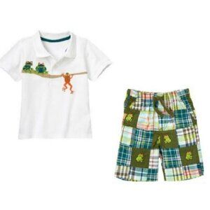 NWT Gymboree Jungle Explorer White Frog Polo & Frog Patchwork Shorts 2T